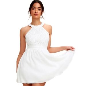 Lulus Lover's Game White Lace Skater Dress